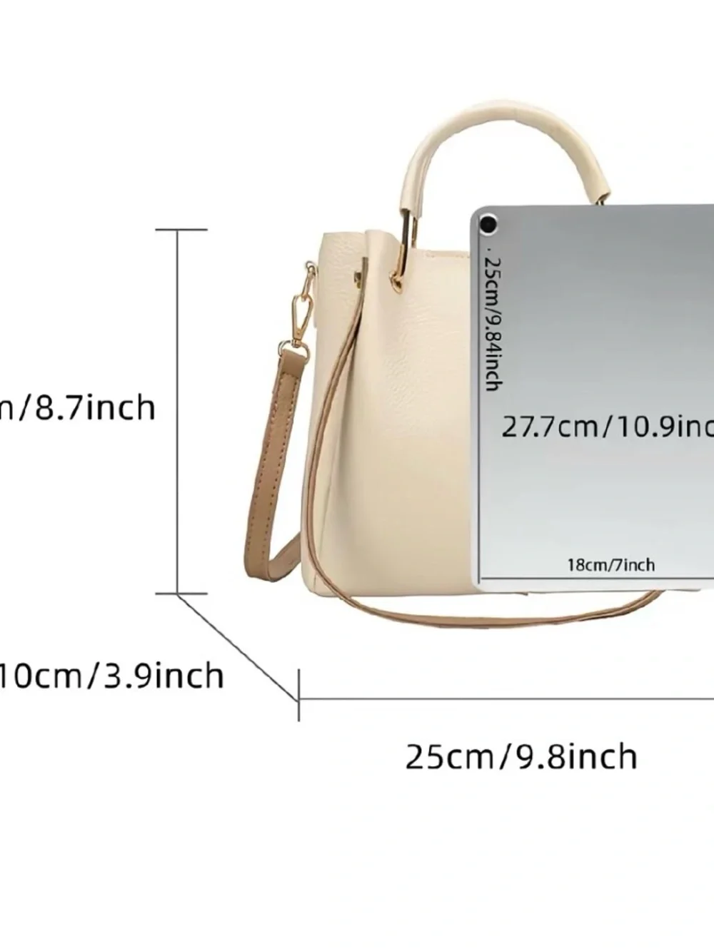 Cream Pebbled Tote Bag with Detachable Strap - Picture 2 of 4